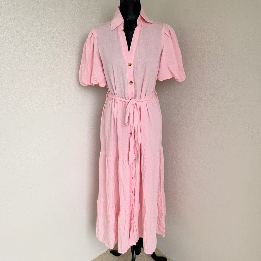 Cassee's Button Front‎ Tiered Midi Dress, Women S Pink